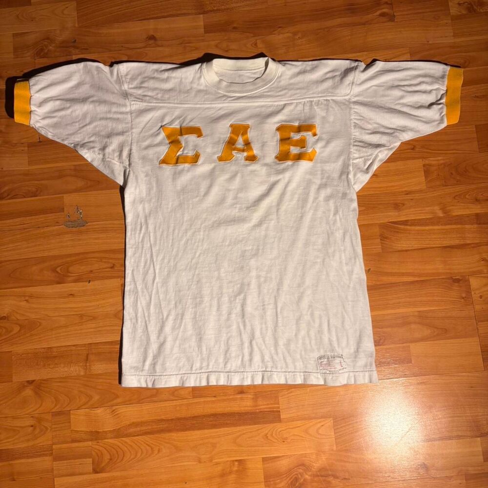 True Vintage 1950s Russell Southern Sae Fraternity Ringer Jersey Tee Size L